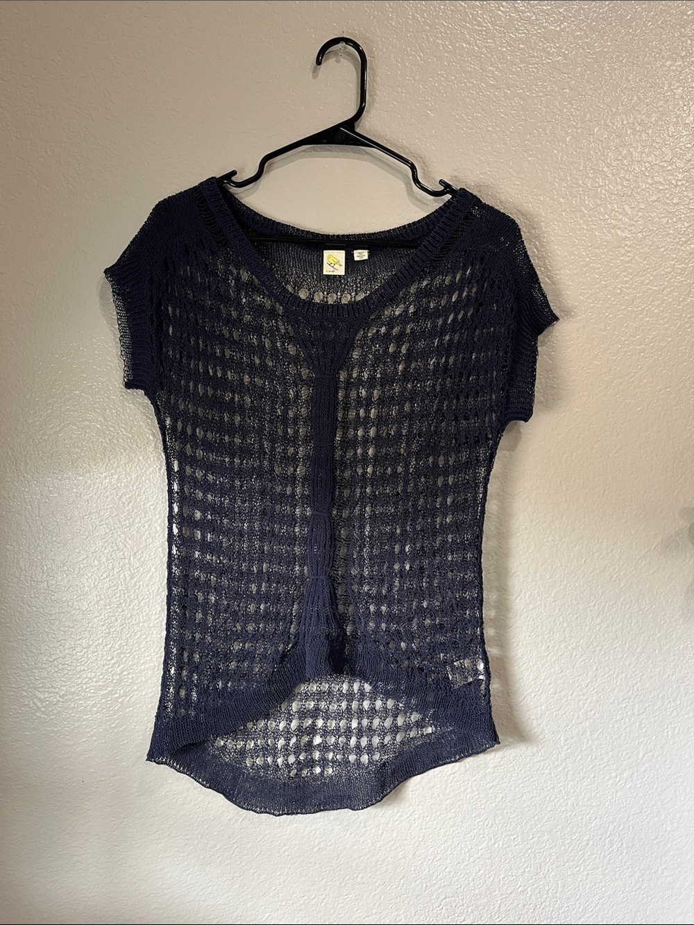 Anthropologie open work woven top by Yellow bird navy sz XS Beach Summer